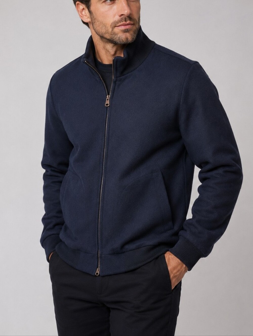 Slate & Stone Men's Wool Blend Navy Blue Zip Up Lined Coat Jacket Size XXL